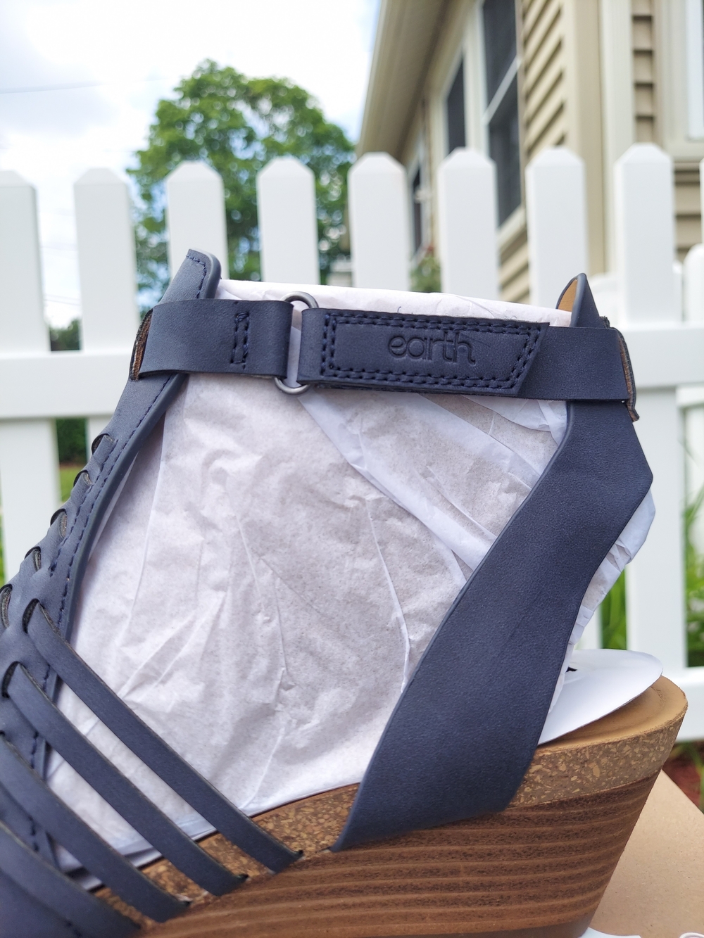 Earth Hattie3 Navy Blue Woven Strappy Wedge Sandals Women's Size 11M Cottagecore - Picture 5 of 11